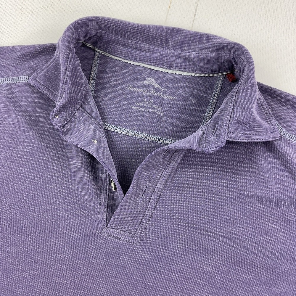 Tommy Bahama Polo Shirt Mens L Purple Slub Jersey Tagless Short Sleeve Casual